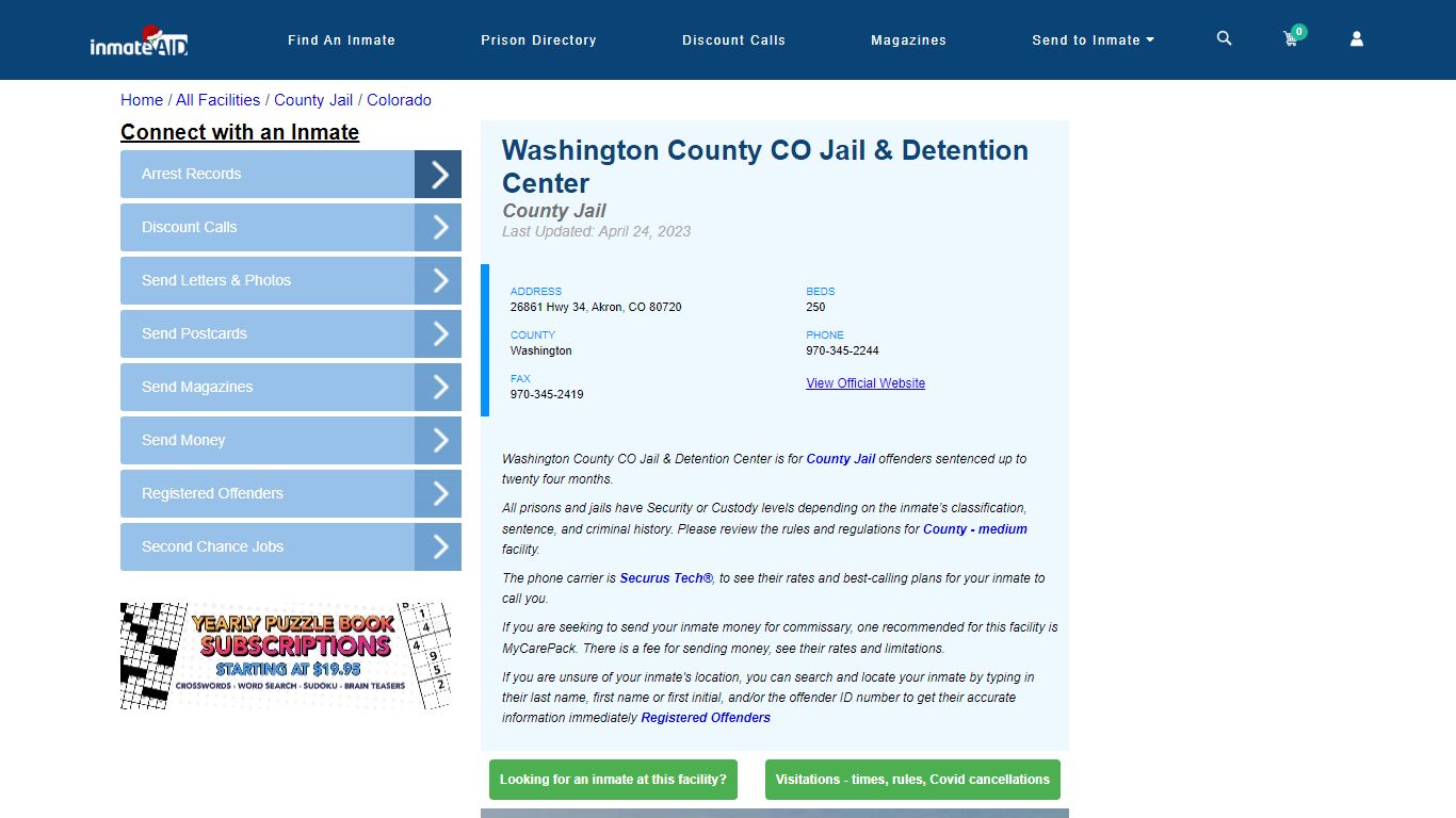 Washington County CO Jail & Detention Center - Inmate Locator - Akron, CO